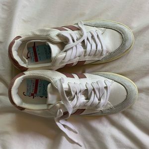 pink and white shoes